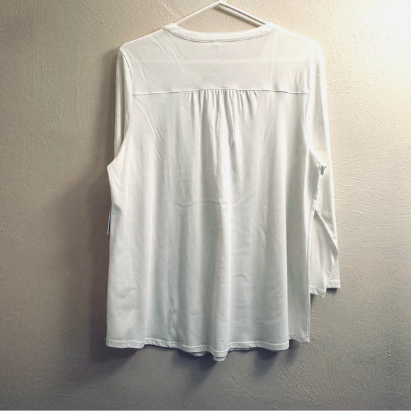 💥5/$15 🥥 Coconut White Henley Top Tee Blouse Work Casual 3/4 sleeve Tunic - Picture 6 of 7
